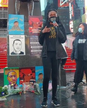 Activist Nia Adams last year at a rally in Times Square